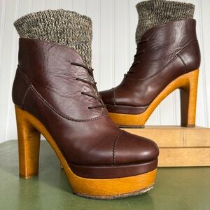 Chloe Wood Sole Lace-Front Platform Boots with Heathered Sock Lining *Italy*